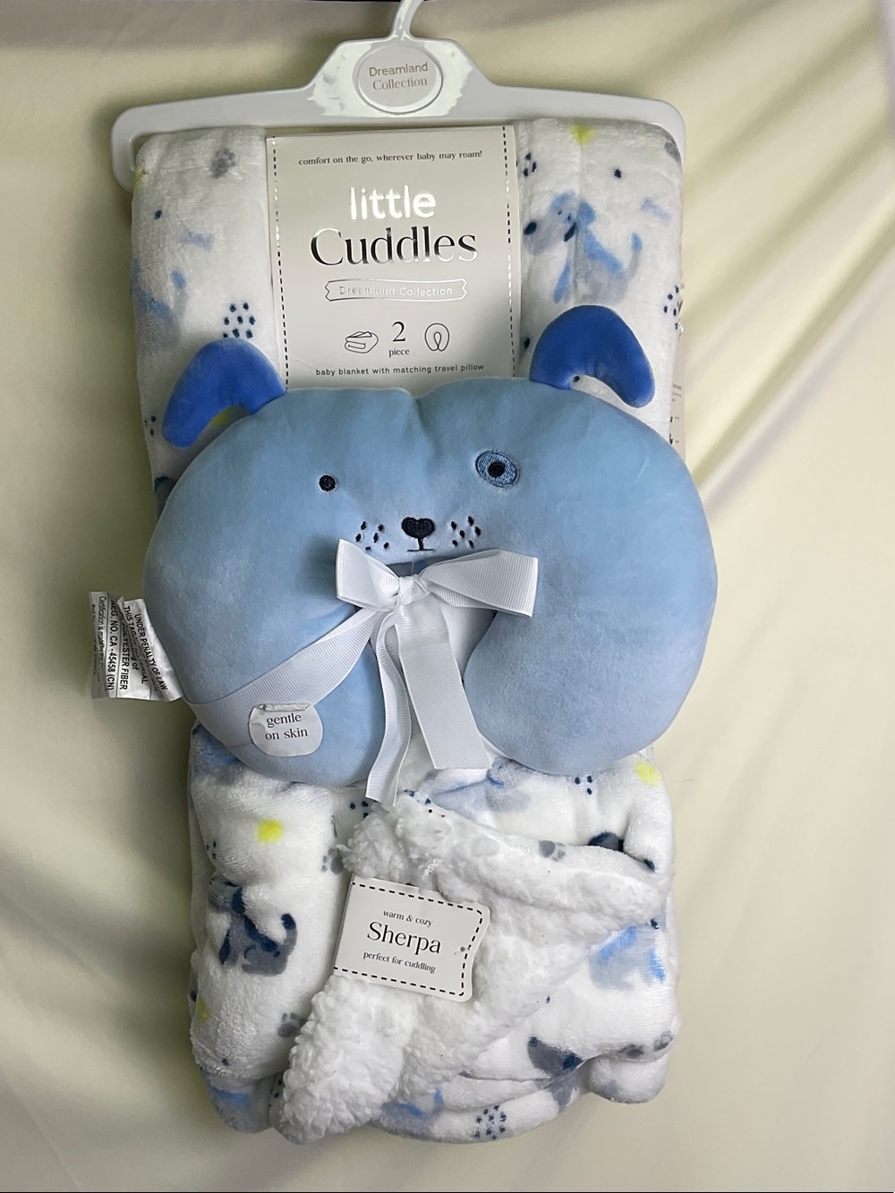 Little Cuddles Sherpa Blanket and Plush Travel Pillow Set - Blue